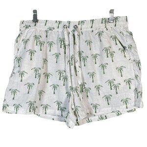 C&C California 100% Linen Shorts L Elastic Waist Pockets Palm Trees Beach Resort